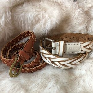 ❤️Pair of Braided Leather White and Brown Belts